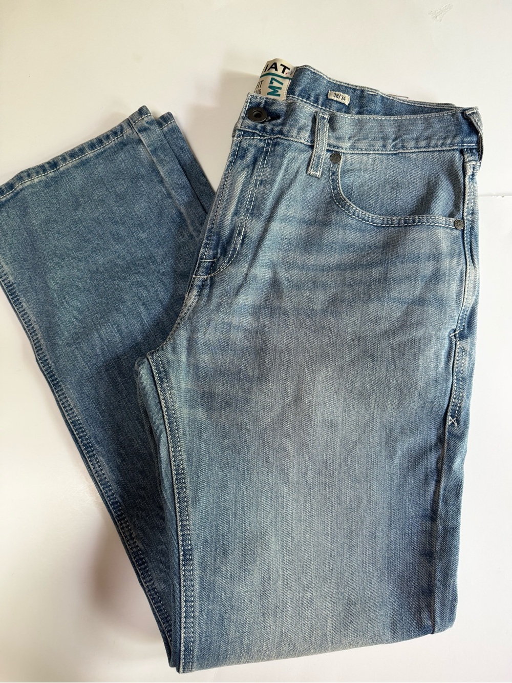 NWT! Ariat M7 Mens Slim Fit  Straight Leg Jeans 38x34 Work Stretch Light Wash